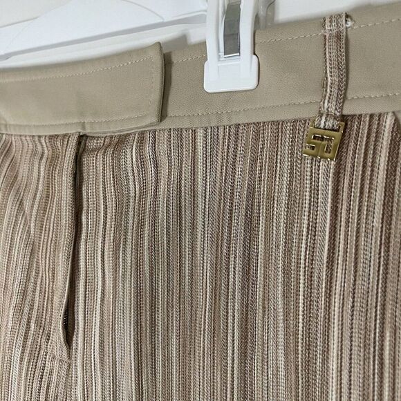 ST. JOHN sport Tan stripe Cropped split leg hem casual pants US 10 - Picture 3 of 9